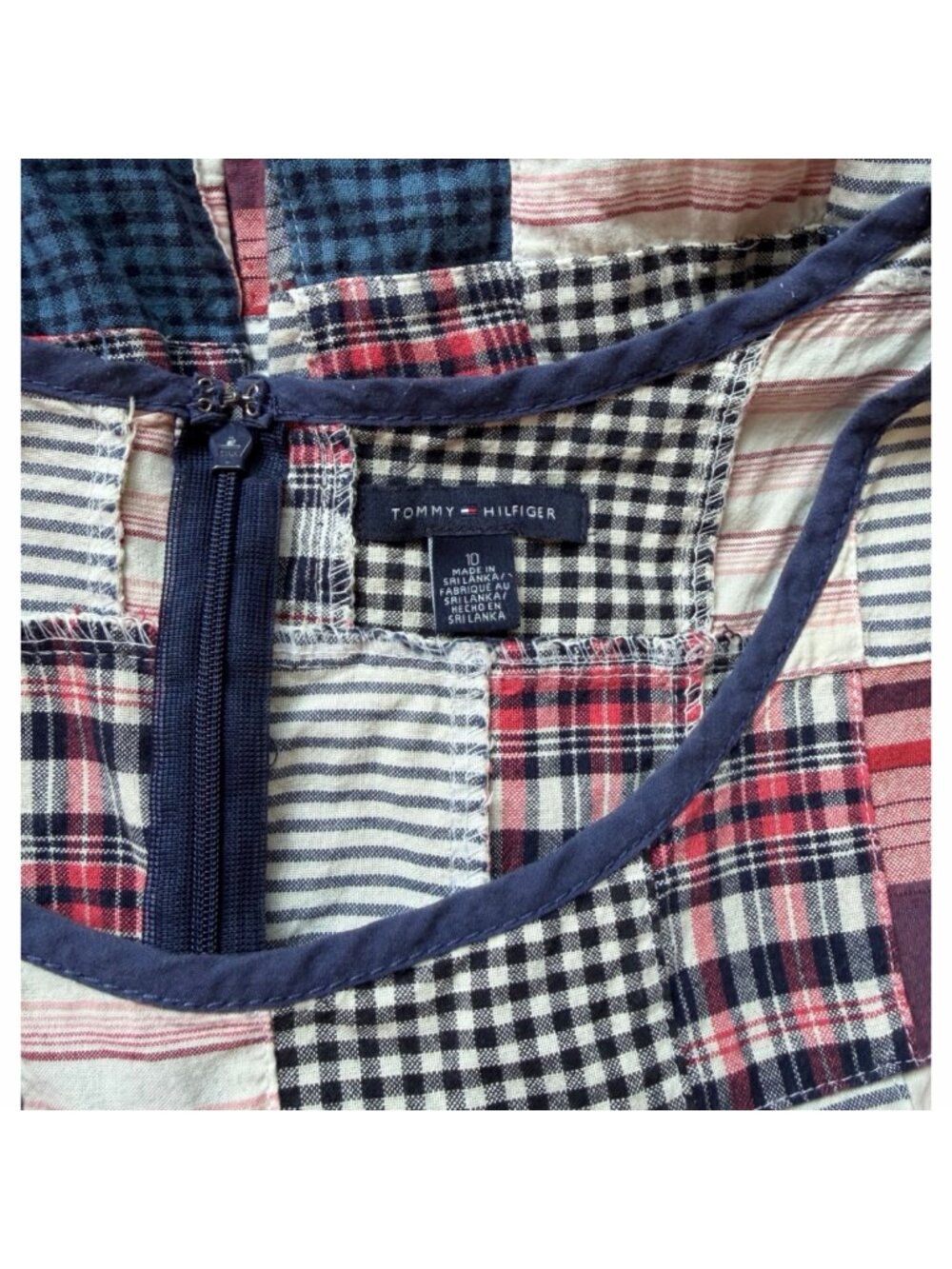Vintage Patchwork Madras Dress Size Medium Y2K Tommy Hilfiger Plaid Cotton Patc - Picture 9 of 9
